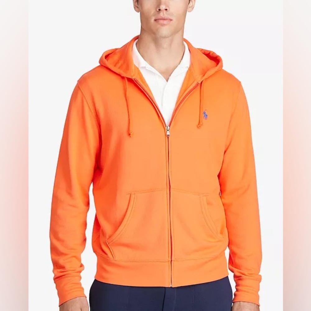 Polo by Ralph Lauren Men’s Zip-Up Hoodie in Orange with Blue Pony